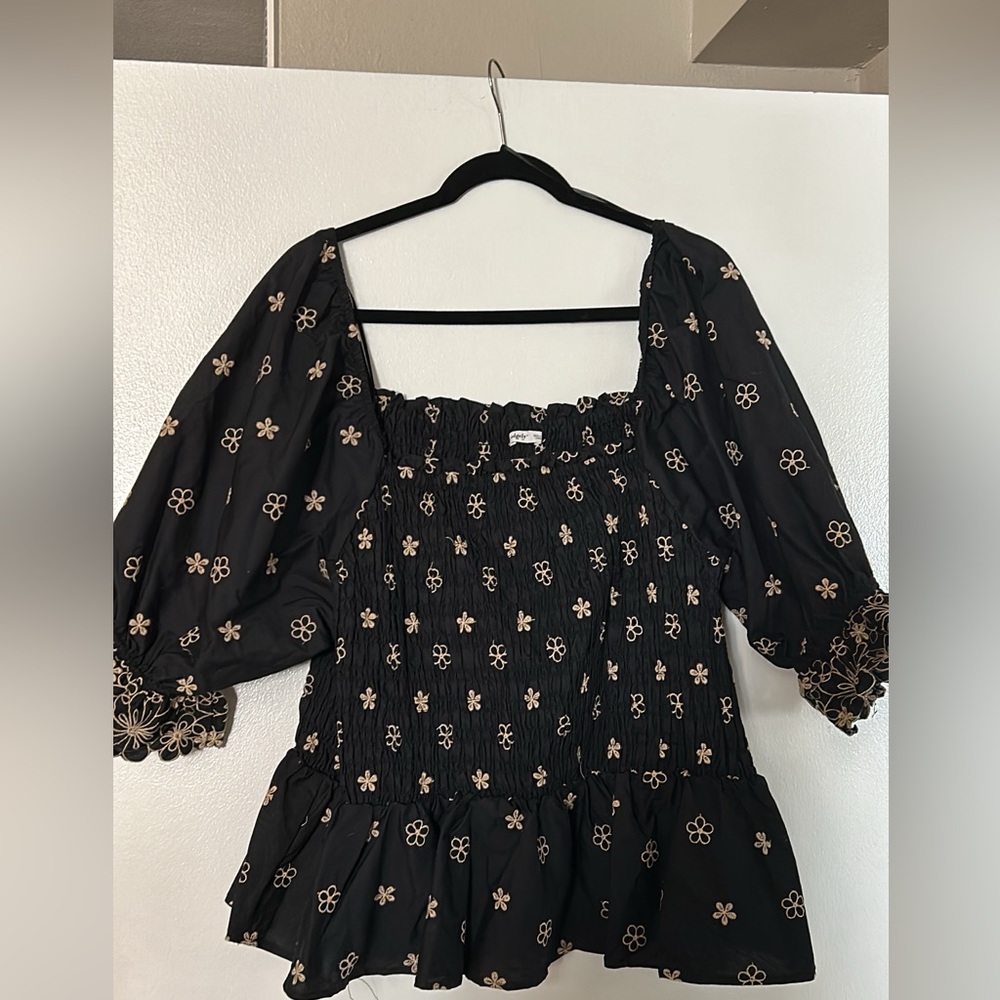 Embroidered Smocked Crop Top